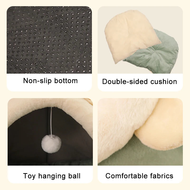 Cat Cave Bed – Deep Sleep, Foldable with Removable Cushion