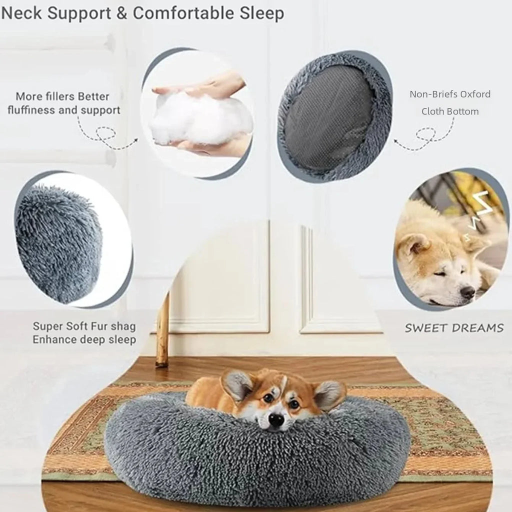 Round Plush Pet Bed – Super Soft for Dogs & Cats