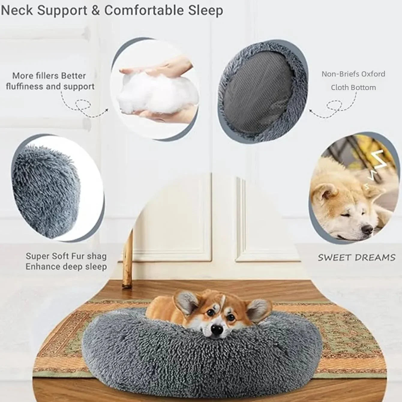 Round Plush Pet Bed – Super Soft for Dogs & Cats