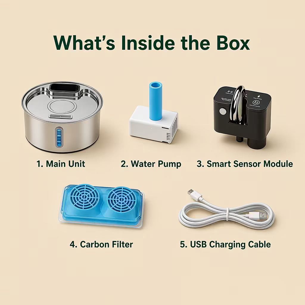 Wireless Automatic Pet Water Fountain – Stainless Steel, 4-Stage Filtration